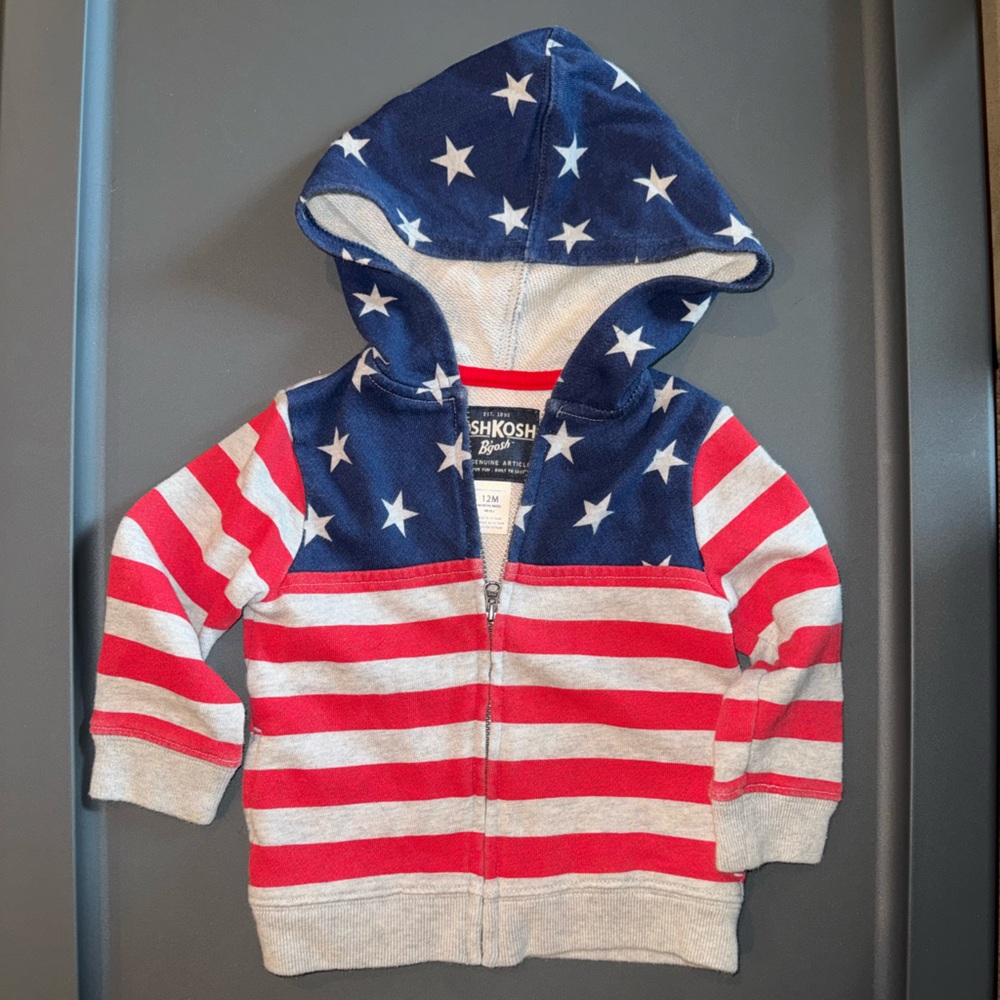 OshKosh B'gosh Stars and Stripes Zip-Up Hoodie 12 Months Baby Sweatshirt